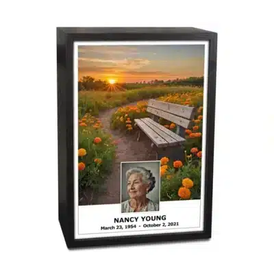 Rustic Sunset Bench Cremation Urn for Ashes - Urnva