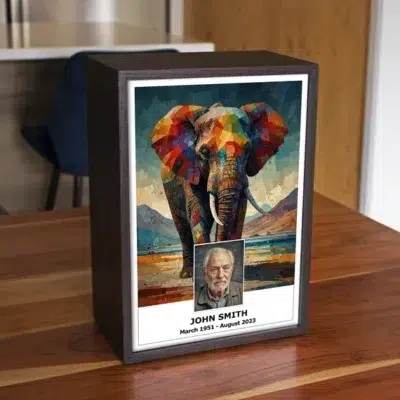 Colorful Tusk Elephant Cremation Urn for Ashes
