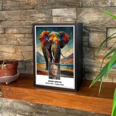 Colorful Tusk Elephant Cremation Urn for Ashes